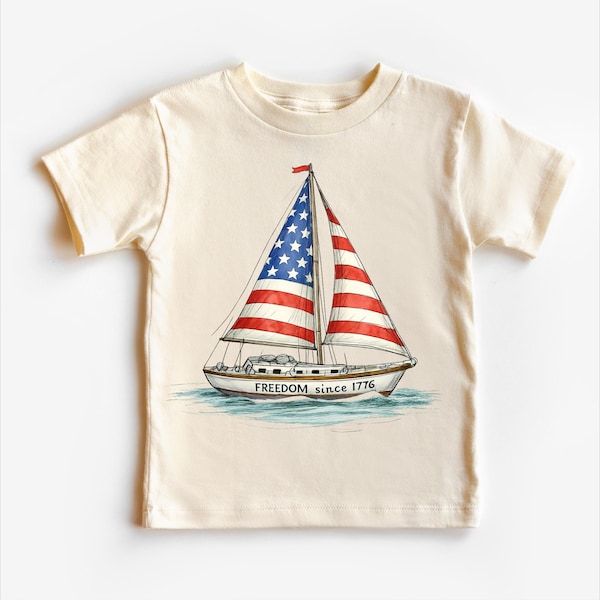 American Sailing 4th Of July T-Shirt - Sailboat Free Since 1776 Tee- America Flag Shirt
