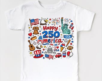 Happy 250 Years America 4th Of July Anniversary Shirt | 1776–2026 Patriotic Tee | USA America Flag T-Shirt | July 4 Kids Outfit