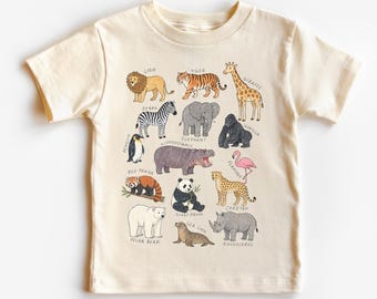 Kids Zoo Animal Shirt, Safari Animal Graphic Tee, Educational Animal T-Shirt for Boys and Girls