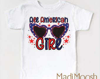Girls 4th Of July All American Girl Shirt | Girls Retro 4th Of July Tee | Fourth Of July Shirt