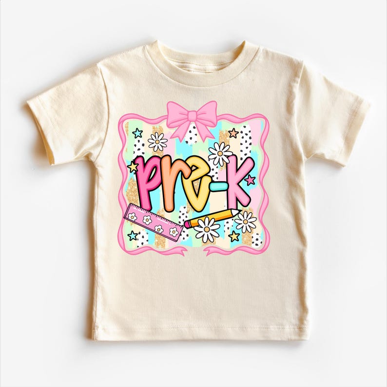 Girls Cute Pre-K Back To School Personalized Shirt | Bows and Pencils | First Day of School Tee | Custom Kids T-Shirt bild 2