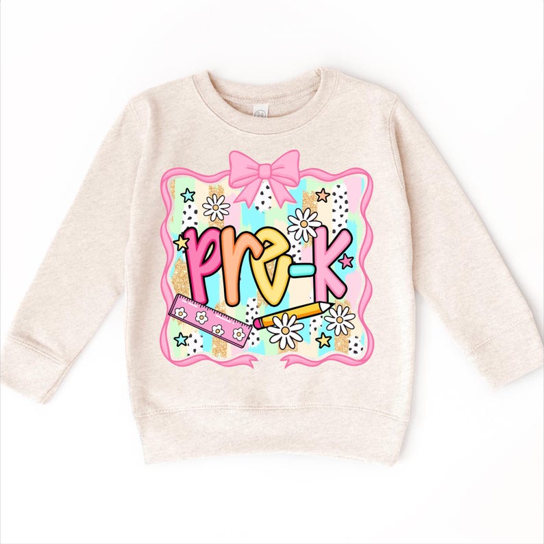 Girls Cute Pre-K Back To School Personalized Shirt | Bows and Pencils | First Day of School Tee | Custom Kids T-Shirt bild 4