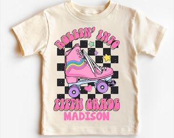 Personalized Rollin Into 5th Grade Back To School Roller Skate Shirt - 5th Grade Skating Toddler Tee - Roller Skate School Kids Shirt