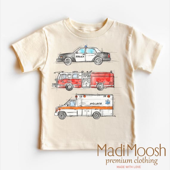 Retro Emergency Vehicles Shirt - Firetruck, Police Car, Ambulance Shirt - Kids Tee