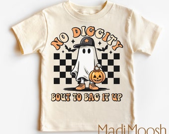 Trick Or Treat Halloween Shirt - About To Bag It up Ghost Toddler Tee - Cute Halloween Kids Shirt - Adult, Youth, Toddler, Kids, & Baby