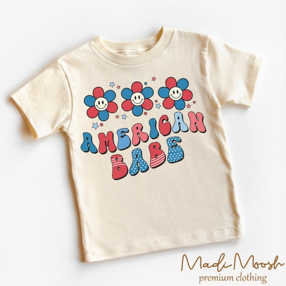 American Babe Kids Shirt - July Fourth Flowers Toddler Tee - Girls 4th Of July Kids Shirt