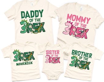 Personalized Three Rex Dinosaur Birthday Shirts: Matching Family Tees