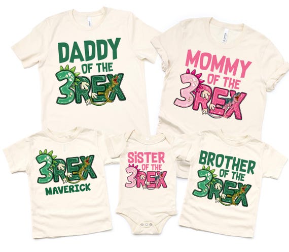 Personalized Three Rex Dinosaur Birthday Shirts: Matching Family Tees