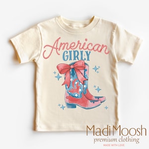 July 4th American Girly Cowgirl Shirt - Independence Day Shirt - Memorial Day Natural Toddler Tee - July 4th Western Tee