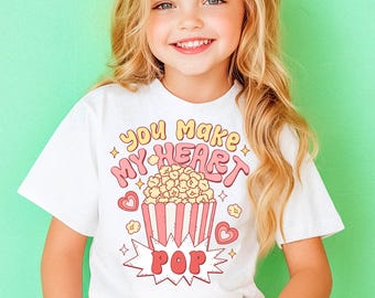 You Make My Heart Pop Valentine Toddler Shirt - Popcorn Valentines Day Kids Shirt - Natural Toddler Tee