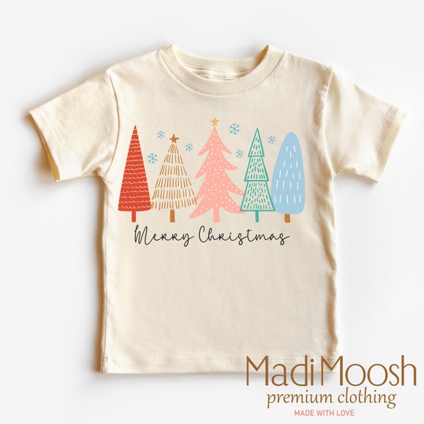 Retro Christmas Tree Shirt - Merry Christmas Toddler Tee - Cute Holiday Kids Shirt - Adult, Youth, Toddler, Kids, & Baby Bodysuit Shirts