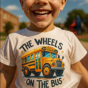 Retro School Bus Shirt: The Wheels Go Round Kids Back To School Tee