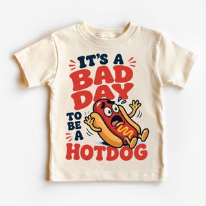 Bad Day Hotdog Shirt, Funny Kids Tee, Toddler Summer Outfit, Cute Food Graphic Top, Boys BBQ Party Shirt bild 1