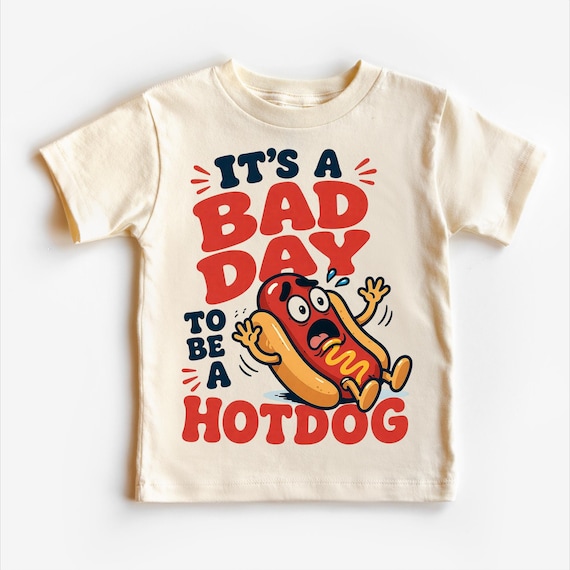 Bad Day Hotdog Shirt, Funny Kids Tee, Toddler Summer Outfit, Cute Food Graphic Top, Boys BBQ Party Shirt