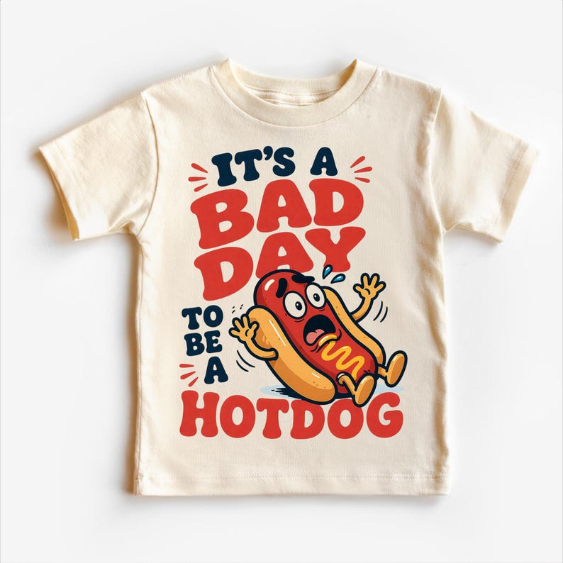Bad Day Hotdog Shirt, Funny Kids Tee, Toddler Summer Outfit, Cute Food Graphic Top, Boys BBQ Party Shirt bild 1