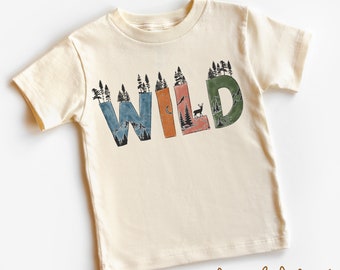 Retro Wild Camping Outdoors Kids Shirt - Hiking Outdoors Adventure Kids Shirt - Natural Toddler Tee