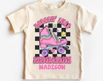 Personalized Rollin Into Kindergarten Back To School Shirt - Rolling Into Kinder Skating Toddler Tee