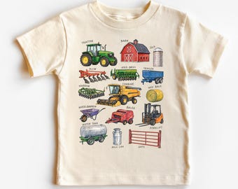Kids Farm Equipment Shirt, Tractor Graphic Tee, Educational Farm T-Shirt for Boys and Girls