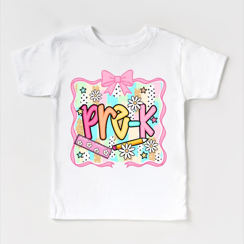 Girls Cute Pre-K Back To School Personalized Shirt | Bows and Pencils | First Day of School Tee | Custom Kids T-Shirt bild 6