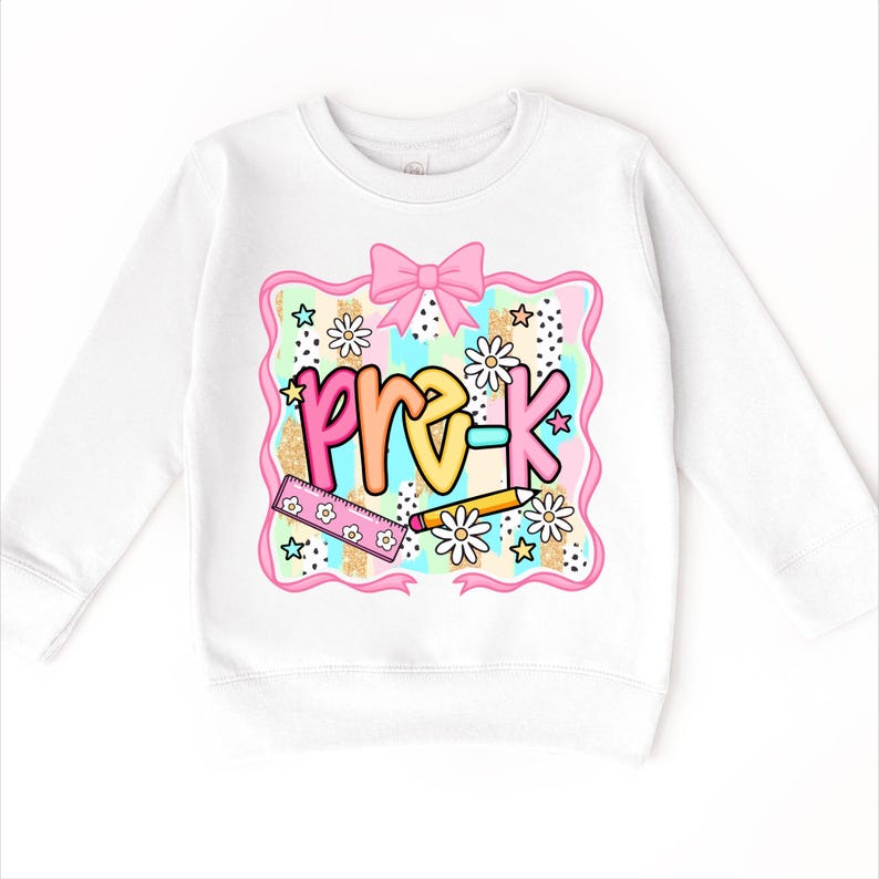 Girls Cute Pre-K Back To School Personalized Shirt | Bows and Pencils | First Day of School Tee | Custom Kids T-Shirt bild 5
