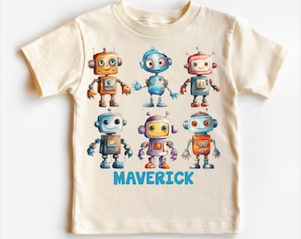 Retro Robot Boys Personalized Shirt | Kids Robots Party Tee