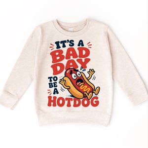 Bad Day Hotdog Shirt, Funny Kids Tee, Toddler Summer Outfit, Cute Food Graphic Top, Boys BBQ Party Shirt bild 2