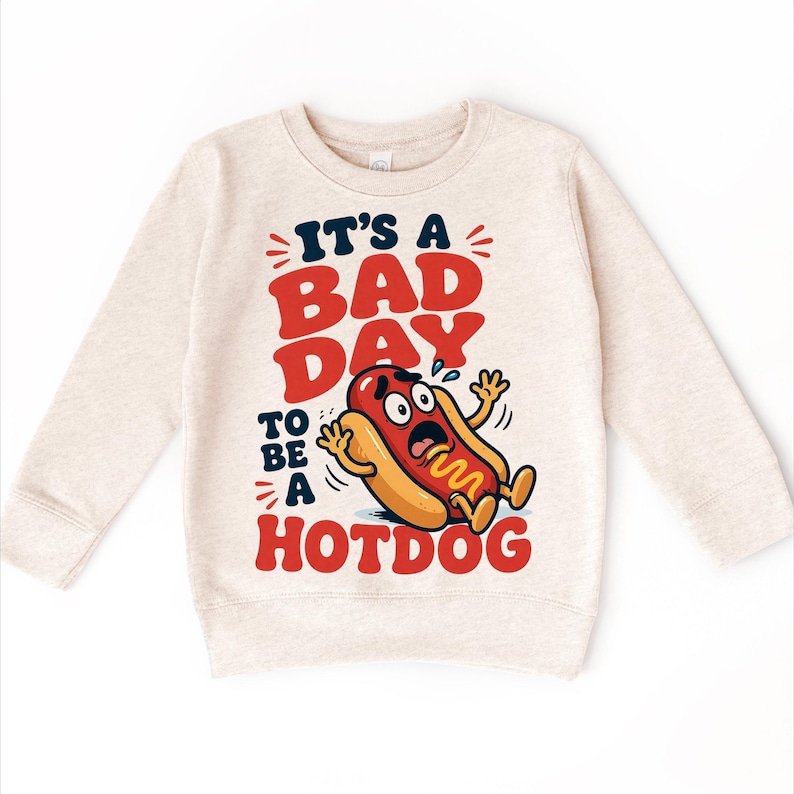 Bad Day Hotdog Shirt, Funny Kids Tee, Toddler Summer Outfit, Cute Food Graphic Top, Boys BBQ Party Shirt bild 2