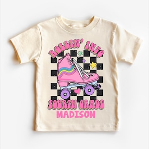 Personalized Rollin Into Fourth Grade Back To School Skate Shirt - 4th Grade Skating Toddler Tee - Roller Skate School Kids Shirt