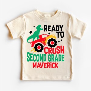 Personalized 2nd Grade 1st Day of School Shirt - Monster Truck Dinosaur Ready To Crush Second Grade Back To School Shirt