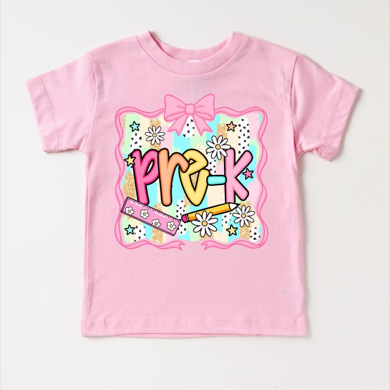 Girls Cute Pre-K Back To School Personalized Shirt | Bows and Pencils | First Day of School Tee | Custom Kids T-Shirt bild 8