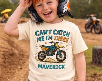 Can't Catch Me I'm Three Motocross 3rd Shirt, Toddler, Kids T-Shirt, Sweatshirt, Long Sleeve Tee