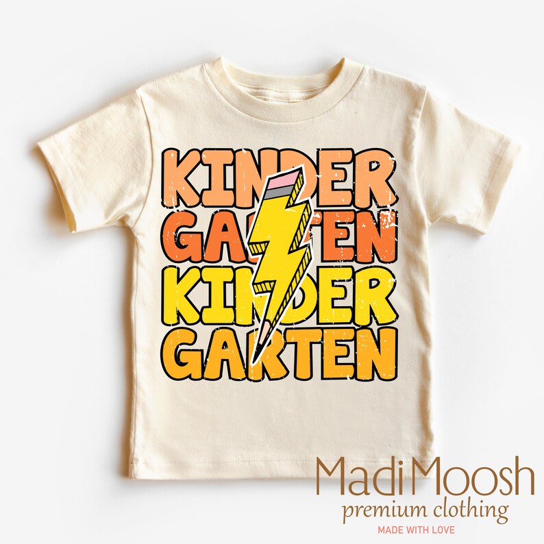 Retro Kindergarten School Shirt - Lightning Bolt School Toddler Tee -  Kinder Back To School Kids Shirt