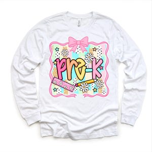 Girls Cute Pre-K Back To School Personalized Shirt | Bows and Pencils | First Day of School Tee | Custom Kids T-Shirt bild 3