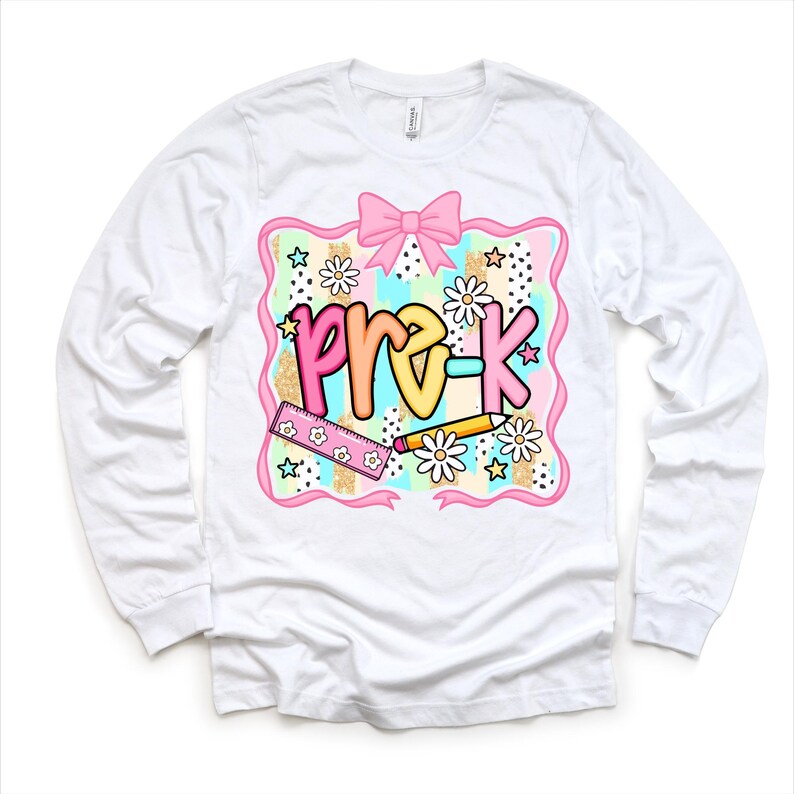 Girls Cute Pre-K Back To School Personalized Shirt | Bows and Pencils | First Day of School Tee | Custom Kids T-Shirt bild 3