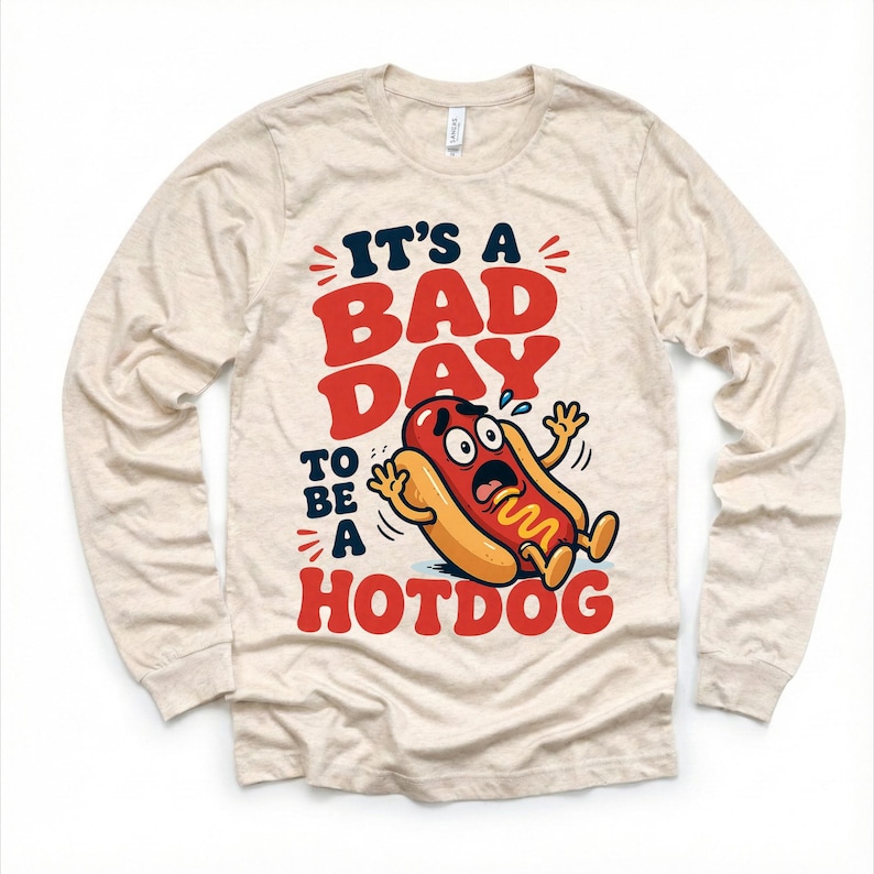 Bad Day Hotdog Shirt, Funny Kids Tee, Toddler Summer Outfit, Cute Food Graphic Top, Boys BBQ Party Shirt bild 3