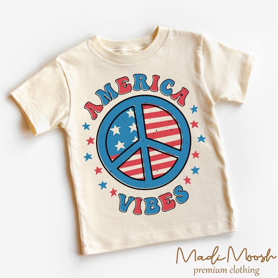 Independence Day Kids Shirt - America Vibes Toddler Tee -  4th Of July Kids Shirt - Peace Sign Shirt