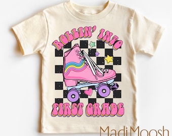 Rollin Into First Grade Kids Shirt - 1st Grade Skating Toddler Tee - Roller Skate School Kids Shirt