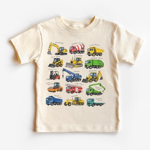 Kids Construction Truck Shirt, Heavy Equipment Graphic Tee, Educational Vehicle T-Shirt for Boys and Girls