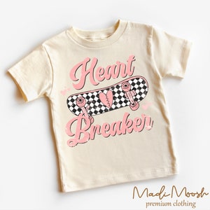 Heart Breaker Valentine Kids Shirt - Girls Skateboard Retro Toddler Tee - Natural Kids Shirt