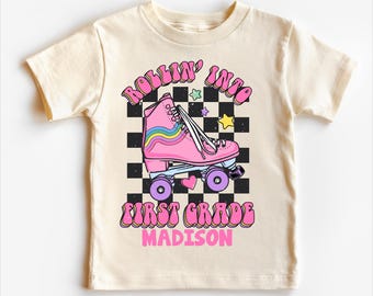 Personalized Rollin Into 1st Grade Back To School Shirt - 1st Grade Skating Toddler Tee - Roller Skate School Kids Shirt