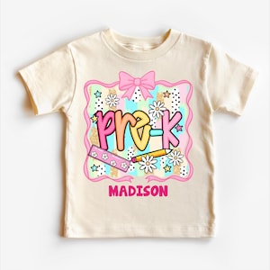 Girls Cute Pre-K Back To School Personalized Shirt | Bows and Pencils | First Day of School Tee | Custom Kids T-Shirt bild 1