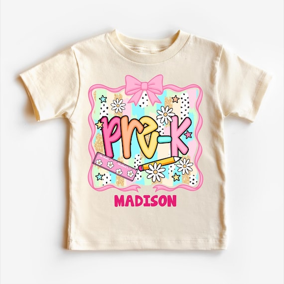 Girls Cute Pre-K Back To School Personalized Shirt | Bows and Pencils | First Day of School Tee | Custom Kids T-Shirt