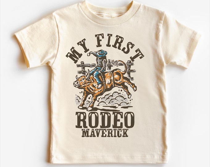 Retro My First Rodeo 1st Birthday Shirt: Kids Western Bull Riding Tee