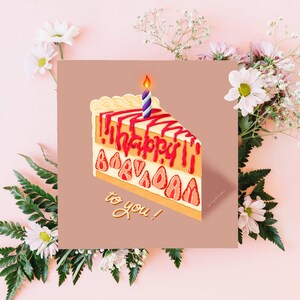 Carte de voeux de joyeux anniversaire - << Tranche de fraise >> lettrage à la main et création d'illustrations