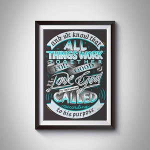 Romans 8:28 Bible verse calligraphy design (poster/wall art)