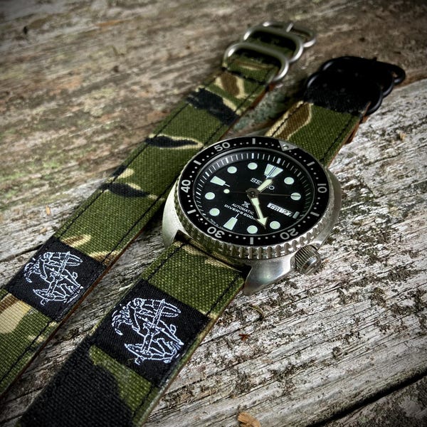 Jungle Tiger Stripe Uhrenarmband aus Segeltuch/Leder - 20 mm und 22 mm