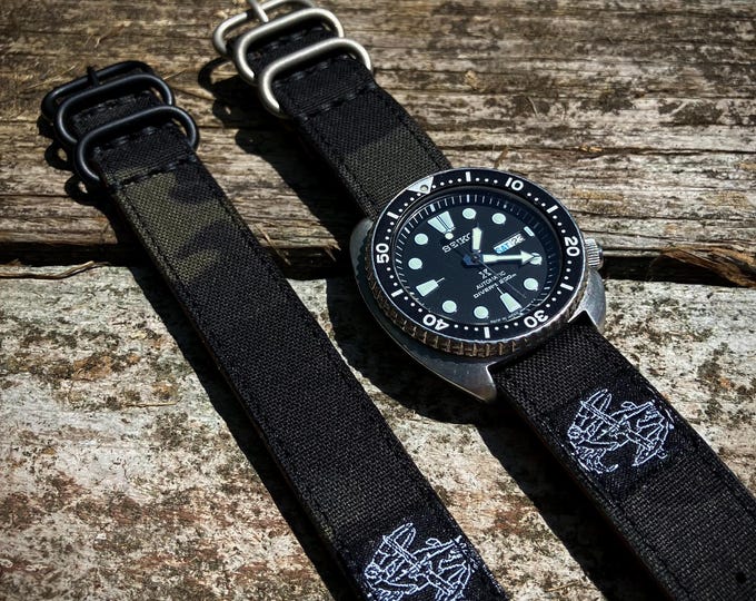Hybrid Leather Cordura Multicam Black Single Pass NATO Style Watch Strap - 20mm and 22mm