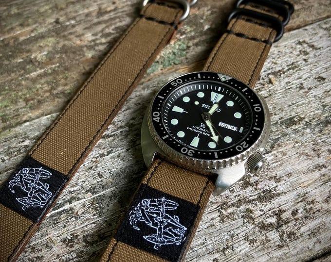 Chesapeake Bay Leathercraft Hybrid Leather/Cordura Coyote Brown Single Pass Watch Strap - 20mm and 22mm