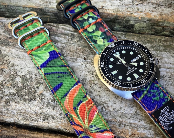 Hybrid Leather/Rugged Nylon Tropical Single Pass NATO Style Watch Strap - 20mm and 22mm