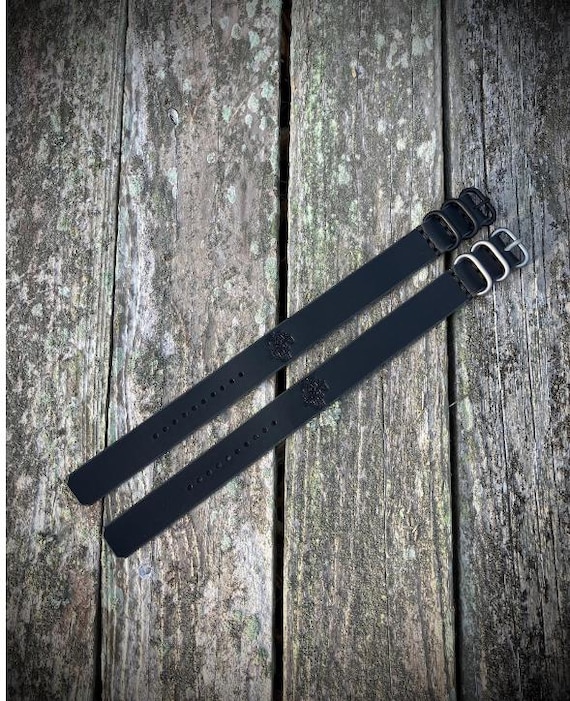 Leather Single Pass Watch Strap - Black